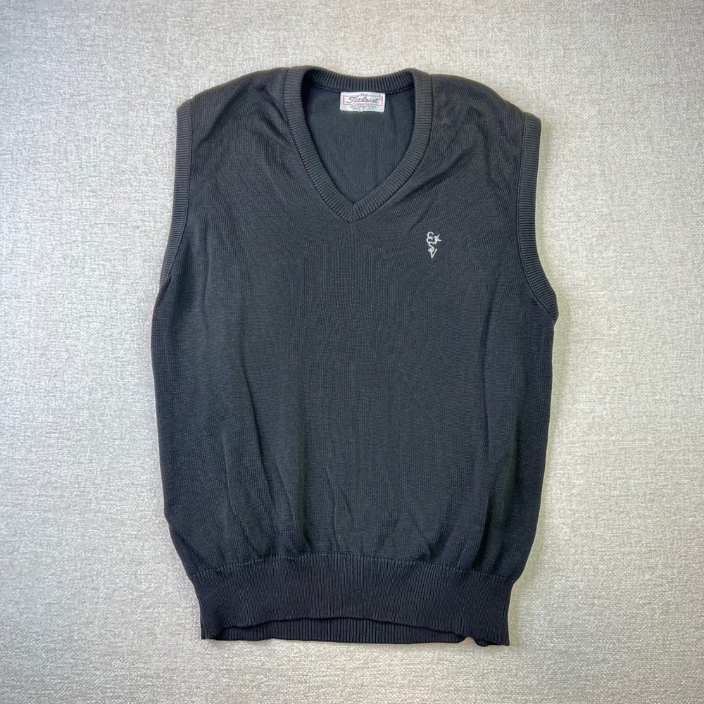 Titleist Collection Mens L Grey V-Neck Knit Sweater Vest Combed Cotton USA Golf